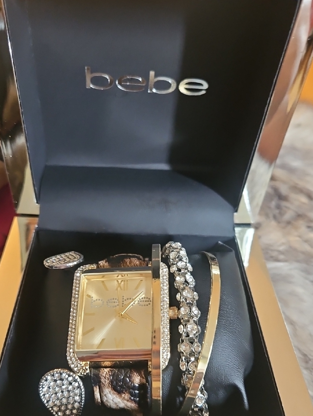 bebe Gold and Silver Crystal Watch and Bracelet Set